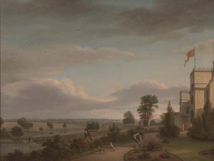 Una casa de campo en un paisaje fluvial, anteriormente identificado como Oatlands de Unknown artist