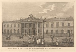 Vista frontal de la Casa de las Indias Orientales en Leadenhall Street