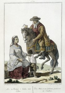 Un mestizo y un indio dan a luz a una cauillote - grabado de Unknown artist