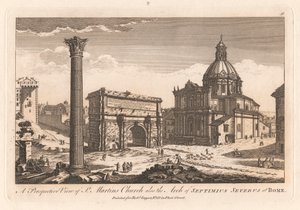 Vista en perspectiva de la iglesia de San Martín y del Arco de Neptimio Severo en Roma. de Unknown artist
