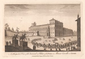 Vista en perspectiva del Quirinal o Palacio del Papa, en el monte Cavalle de Roma