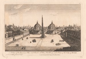 Una vista de la plaza común embellecida con nuevos edificios y una vista de la ciudad de Roma tal y como es en la actualidad.