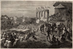 Un cortejo nupcial en Tete (Mozambique). Grabado para ilustrar los primeros viajes del Dr. Livingstone al sur de África de 1840 a 1856, en “Le tour du monde, nouveau journal des voyages” publicado bajo la dirección de Edouard Charton de Unknown artist