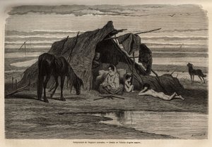 Un campamento de gitanos nómadas en las llanuras del norte de Bosnia. Grabado para ilustrar los recuerdos de viaje entre los eslavos del sur, por Georges Perrot, en 1868, publicado en “Le tour du monde” 1870-1871, editado por Edouard Charton, edición Hache de Unknown artist