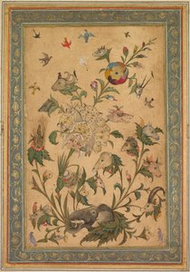 Una fantasía floral de animales y pájaros (Waq-waq) de Unknown artist