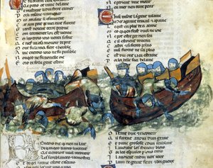 Una batalla naval. Miniatura del siglo XIII de Unknown artist