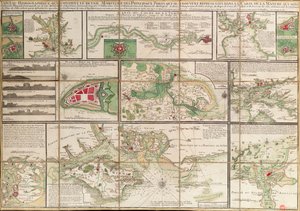 Tabla con los datos de los principales puertos marítimos representados en el mapa del Canal de la Mancha, c.1780 (papel, lino) de Unknown artist