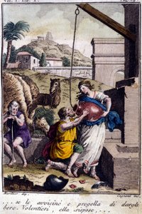 Agar en el pozo: me acerco a ella y le pido que me dé de beber. Ella responderá... Grabado de principios del siglo XIX. de Unknown artist