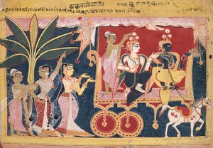 Akrura Drives Krishna and Balarama to Mathura (Isarda Bhagavata Purana) de Unknown artist