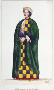 Alix de Thouars (1201-1221), Condesa de Bretaña, hija de Guy de Thouars, Duque de Bretaña. Grabado de 1830.