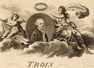 Alegoría de Franz Joseph Haydn (1732-1809) en la portada de la partitura para Tres cuartetos, Opus 75, Libro I