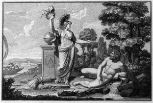 Alegoría de la República Cisalpina (Cisalpina) creada por Napoleón Bonaparte el 27/06/1797 en el modelo francés en Italia, que se convirtió en la República Italiana en 1802. Los símbolos de la República Francesa están representados. Grabado Museo del Risor de Unknown artist