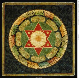 Mesa de altar con mandala de un ser iluminado tántrico femenino (Vajrayogini) de Unknown artist