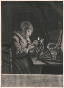 Una anciana repara su rueca de Unknown artist