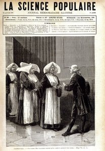 Antoine Augustin Parmentier (1737 - 1813), farmacéutico conocido por difundir el cultivo de la papa en Francia, hablando con monjas. en "La ciencia popular" 20/01/1881 de Unknown artist