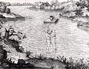 Aparato que permite al buceador respirar bajo el agua de Unknown artist
