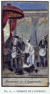 Juramento del aprendiz - de un grabado de la "Masonería Adonhiramita" por un caballero de todas las órdenes masónicas de Unknown artist
