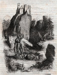 Atlante derrotado por Bradamante - grabado de 1851 de “Roland Furioso”