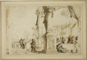 Escena de banquete en la terraza de Unknown artist