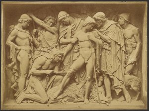 [Bajo relieve de hombres y jabalí muerto] de Unknown artist