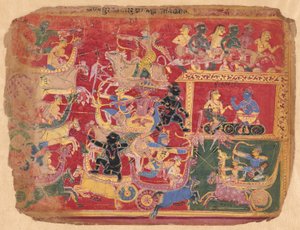 Batalla de las Fuerzas de Krishna y Bana, de una copia del Bhagavat Purana Disperso de Unknown artist