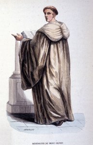Benedictino del Monte Oliveto. Grabado de un álbum sobre órdenes religiosas, París de Unknown artist