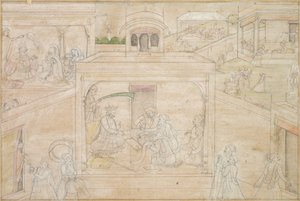 Consulta de Bhima con el astrólogo: Escena de los dibujos de Nala-Damayanti de Unknown artist