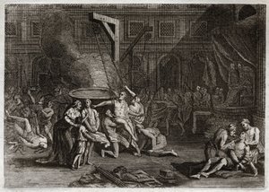 Biblia de Royaumont, Antiguo Testamento: Martirio de los Macabeos. Los siete hermanos Macabeos son martirizados en lugar de traicionar su propia fe. Ilustración de 1811. de Unknown artist