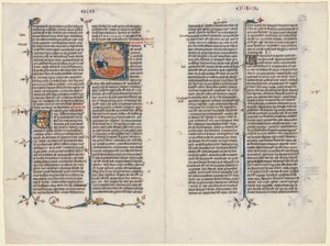 Bifolio de una Biblia: Inicial E[t factum est] con Ezequiel de Unknown artist