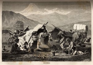 Campamento bohemio. Grabado para ilustrar el viaje en las provincias del Cáucaso, por Basile Vereschaguine, en 1864-1865, publicado en “Le tour du monde, nouveau journal des voyages”, editado por Edouard Charton de Unknown artist