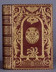 Cubierta de libro, encuadernación con adornos variados a los brazos de la familia Cotte de un almanaque de 1747 de Unknown artist