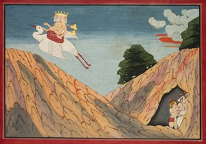 Brahma Esconde a los Pastores y los Terneros en la Cueva, página de un Bhagavata Purana