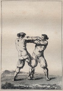 Luchadores bretones grabado en "Viaje en Finisterre o Estado de este departamento en 1794 y 1795" por Jacques Cambry (1749-1807) de Unknown artist