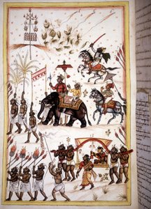 Procesión nupcial de esposos de alta clase social - Página del manuscrito (ms.8300) "Historia de Mogol" (Moghul o Moghol) de Stefano Nivibus Cardeira. Siglo XVIII. Biblioteca Marciana, Venecia