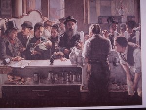 Pub británico sirviendo bebidas (litografía en color) de Unknown artist