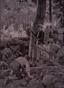 Bushrangers, forajidos australianos, roban un convoy de oro (grabado)