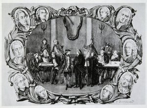 Café Procope en París en el siglo XVIII con Buffon, Gilbert, Diderot, D
