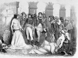 Campaña de Egipto (1798-1801): General Bonaparte visitando el hospital de pestíferos en Jaffa, Egipto. Grabado del siglo XIX de Unknown artist