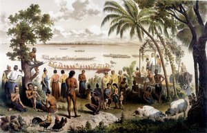 Carrera de canoas en Bassac, Laos. Atlas del viaje de exploración a Indochina durante los años 1866 - 1868, editado por F. Garnier