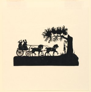 Carruaje y caballos en silueta de Unknown artist