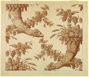 Caricatura para damasco de seda: Cornucopias con cabezas de carnero de Unknown artist