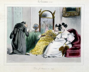 Caricatura de un sacerdote jorobado: “Dios hizo al hombre a su imagen” de Unknown artist
