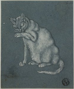Gato lamiéndose la pata de Unknown artist