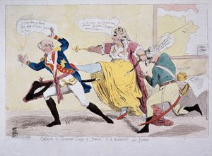 Catalina II despidiendo a François y Brunswick el Foireux, caricatura, finales del siglo XVIII de Unknown artist