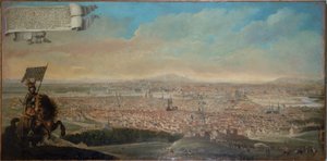Vista caballeresca de París, con el retrato ecuestre del Caballero des Essarts, hacia 1645 (óleo sobre lienzo) de Unknown artist