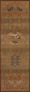 Cubierta de silla con una grulla, leones, dragones, símbolos auspiciosos y patrones florales de Unknown artist