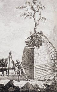 Carga contra Necker - Frontispicio en "Suplemento a la vida privada y ministerio de M. Necker, Director General de Finanzas" por un ciudadano, ed. Pellet, Ginebra de Unknown artist