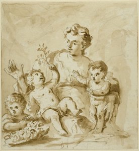 Caridad con la Madre (Madre con tres bebés) de Unknown artist