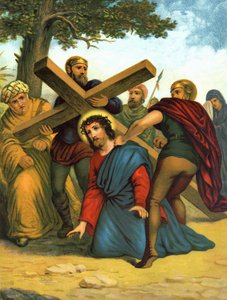 La vida de Cristo: Jesús cae por primera vez bajo la cruz. de Unknown artist
