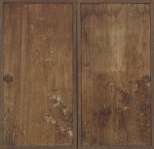 Crisantemos pintados en un par de puertas de madera de Unknown artist